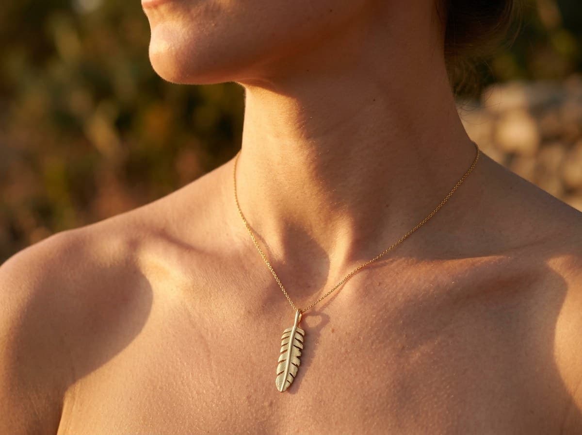 Feather Pendant, Yellow gold